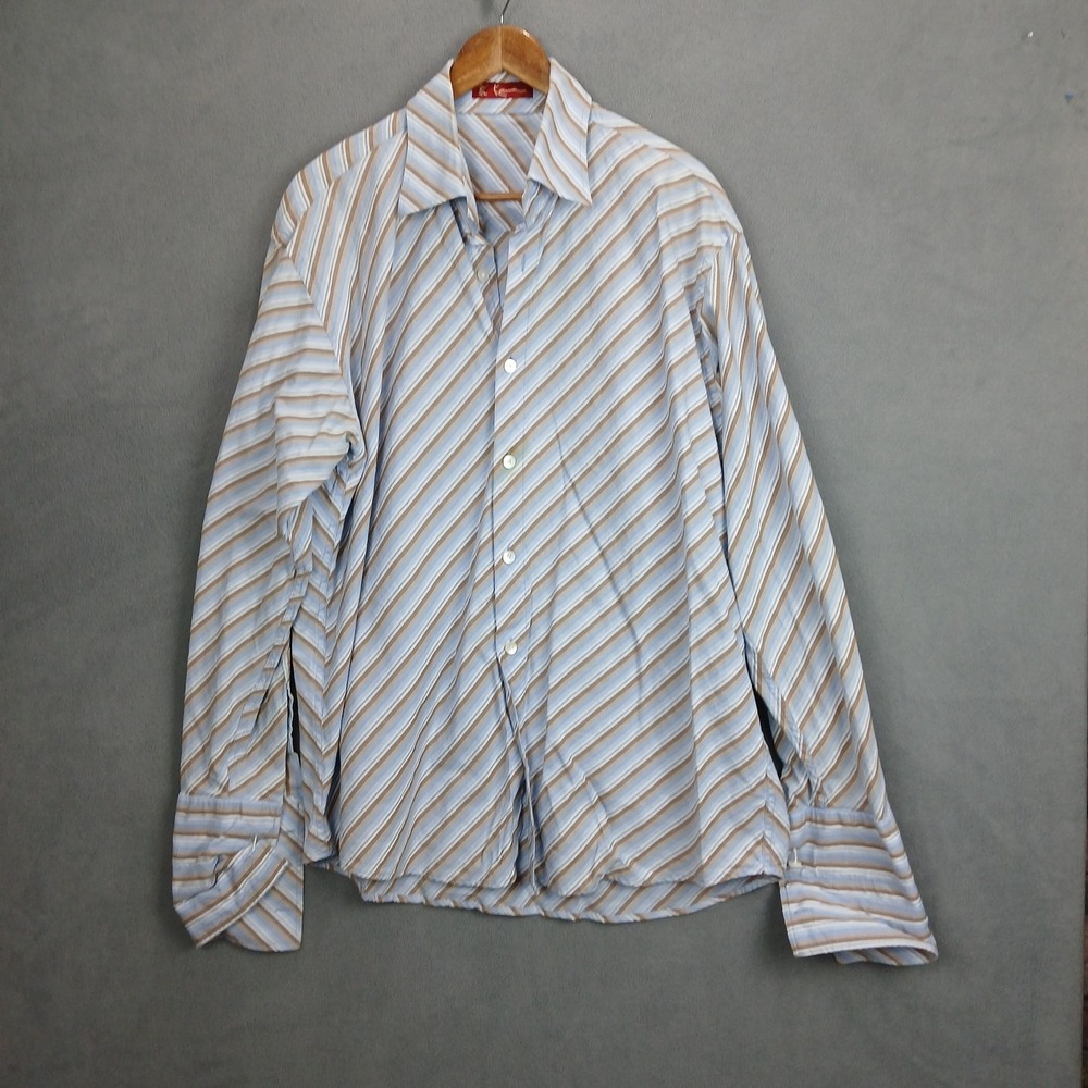 Karl Kani Shirt Mens XL Multicolor Striped Cotton Curved Hem Button Up Casual